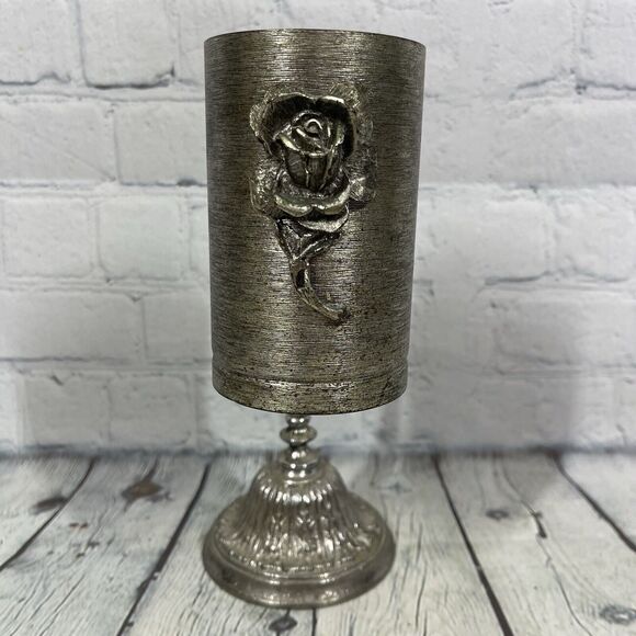 VINTAGE Hollywood Regency MCM Brass Floral Rose Bathroom Dixie Cup Dispenser